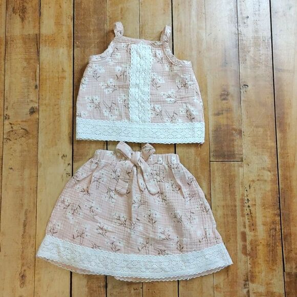 Rachel Zoe Outfit 3T Floral Pink Blush Cotton Skirt Tank Top Spring Easter - Picture 1 of 9